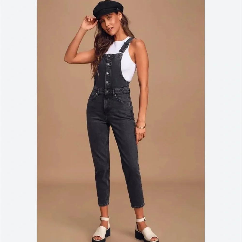 free people ziggy ‎ Black Shelby Washed Button-Up Denim Overalls Twenty Six
